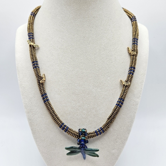 VINTAGE Handmade Glass Seed Bead Butterfly and Dragonfly Pendant Necklace Toggle - Picture 2 of 8